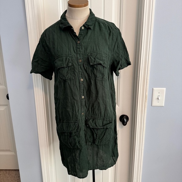 Sundance Medium 100% Linen Harper Shirt Dress ~ Green Button Front Utility - Picture 1 of 6